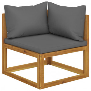 Canapea de colț modulară, pernă gri închis, lemn masiv acacia - Img 1