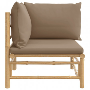 Canapea de colț pentru grădină, perne gri taupe, bambus6 - Img 4