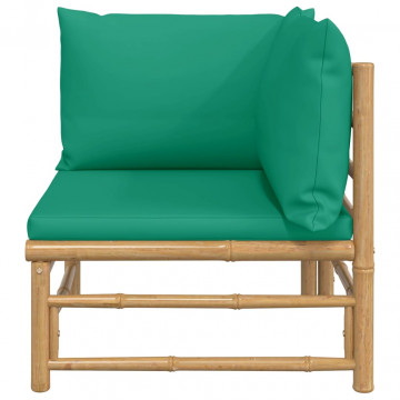Canapea de colț pentru grădină, perne verzi, bambus - Img 3