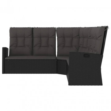 Canapea de colț rabatabilă cu perne, negru, poliratan - Img 3