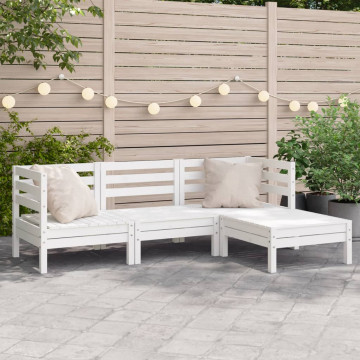 Canapea de grădină cu 3 locuri/taburet, alb, lemn masiv de pin - Img 1