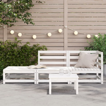 Canapea de grădină cu taburet și 2 locuri, alb, lemn masiv pin - Img 3