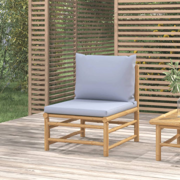 Canapea de mijloc de grădină, perne gri deschis, bambus - Img 1