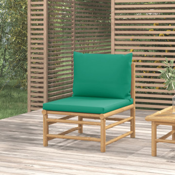 Canapea de mijloc pentru grădină, perne verzi, bambus - Img 1