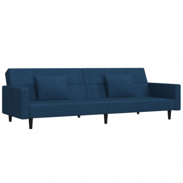 Canapea extensibilă cu 2 locuri, 2 perne, albastru, catifea - Img 2