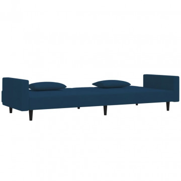 Canapea extensibilă cu 2 locuri, 2 perne, albastru, catifea - Img 8