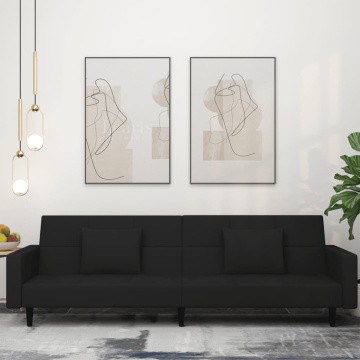 Canapea extensibilă cu 2 locuri, 2 perne, negru, catifea - Img 1