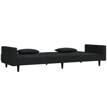 Canapea extensibilă cu 2 locuri, 2 perne, negru, catifea - Img 4