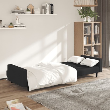 Canapea extensibilă cu 2 locuri, negru, catifea - Img 3