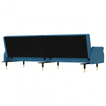 Canapea extensibilă cu perne, albastru, catifea - Img 5