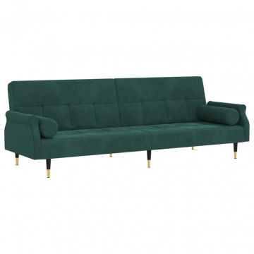 Canapea extensibilă cu perne, verde închis, catifea - Img 2