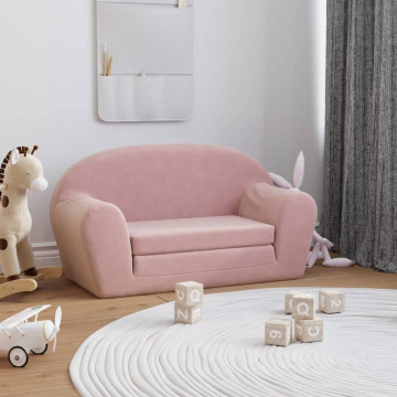 Canapea extensibilă pentru copii cu 2 locuri, roz, pluș moale - Img 1