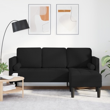 Canapea L cu 3 locuri Neagră 160 cm Textil - Img 1