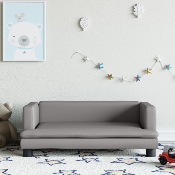 Canapea pentru copii, gri, 80x45x30 cm, piele ecologică - Img 1