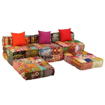 Canapea puf modulară cu 3 locuri, petice, material textil - Img 7