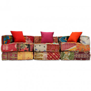 Canapea puf modulară cu 3 locuri, petice, material textil - Img 8