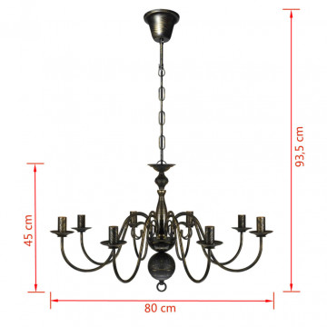 Candelabru Negru de metal în stil antichizat, 8 x becuri E14 - Img 5