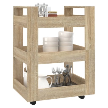 Cărucior de bucătărie stejar sonoma 60x45x80 cm lemn prelucrat - Img 4