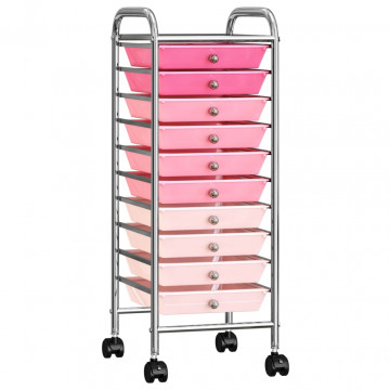 Cărucior de depozitare mobil cu 10 sertare, roz ombre, plastic - Img 2