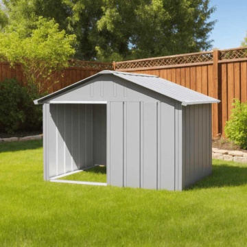 Casă pentru câini, gri, 116,5x103x81,5 cm, oțel galvanizat - Img 1