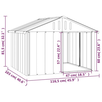 Casă pentru câini, gri, 116,5x103x81,5 cm, oțel galvanizat - Img 5