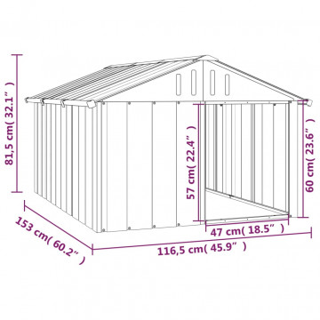 Casă pentru câini, gri, 116,5x153x81,5 cm, oțel galvanizat - Img 5