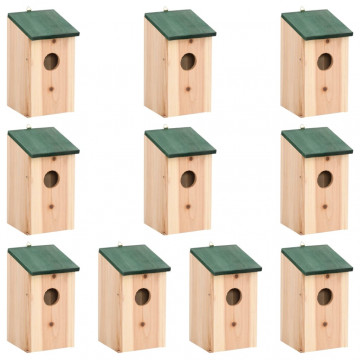 Căsuțe de păsări,10 buc., 12x12x22 cm, lemn masiv de brad - Img 1