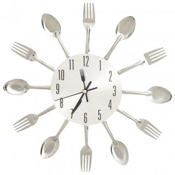 Ceas de perete model lingură/furculiță argintiu 31 cm aluminiu - Img 2