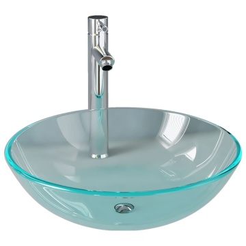 Chiuvetă baie cu robinet/scurgere tip push, transparent, sticlă - Img 2