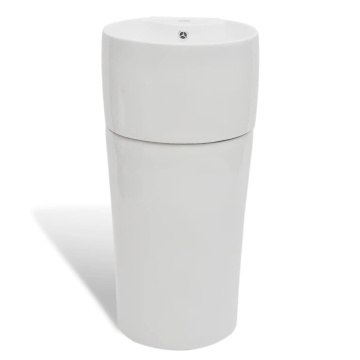 Chiuvetă baie cu suport, orificiu robinet/preaplin,rotund,ceramică,alb - Img 2