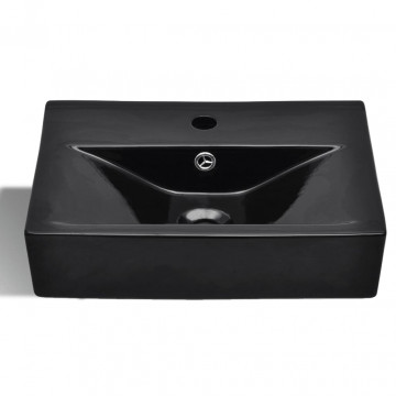 Chiuvetă baie loc robinet/preaplin negru ceramic dreptunghiular - Img 4