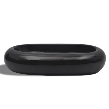Chiuvetă de baie din ceramică, ovală, negru - Img 3