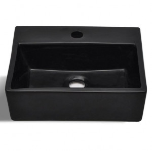 Chiuvetă de baie pătrată din ceramică cu gaură pentru robinet, negru - Img 2