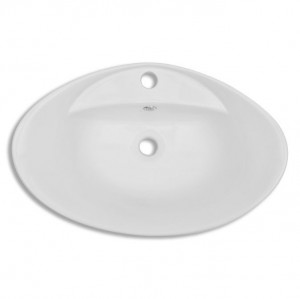 Chiuvetă din ceramică ovală cu preaplin și gaură robinet - Img 2