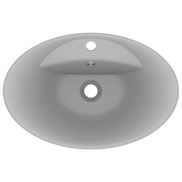 Chiuvetă lux cu preaplin gri deschis mat 58,5x39cm ceramic oval - Img 4
