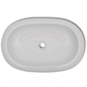 Chiuvetă ovală pentru baie din ceramică, Alb - Img 3