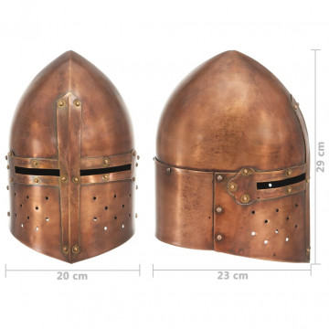 Coif cavaler medieval antichizat, jocuri roluri, arămiu, oțel - Img 7