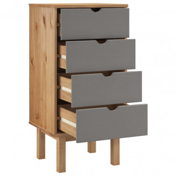 Comodă cu sertar, maro și gri, 46x39,5x90 cm, lemn masiv de pin - Img 4