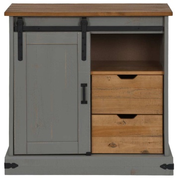 Comodă HALDEN cu uşă glisantă gri 80x40x80 cm lemn masiv - Img 3