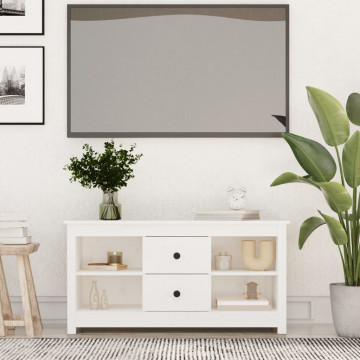 Comodă TV, alb, 103x36,5x52 cm, lemn masiv de pin - Img 1