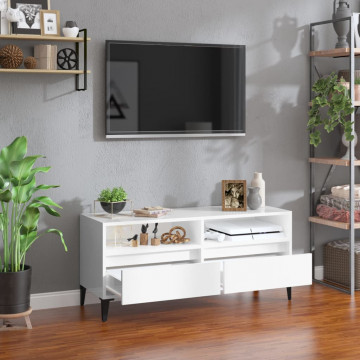 Comodă TV, alb extralucios, 100x34,5x44,5 cm, lemn prelucrat - Img 3