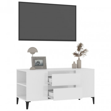 Comodă TV, alb extralucios, 102x44,5x50 cm, lemn prelucrat - Img 8