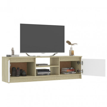 Comodă TV, alb și stejar Sonoma, 120 x 30 x 35,5 cm, PAL - Img 4