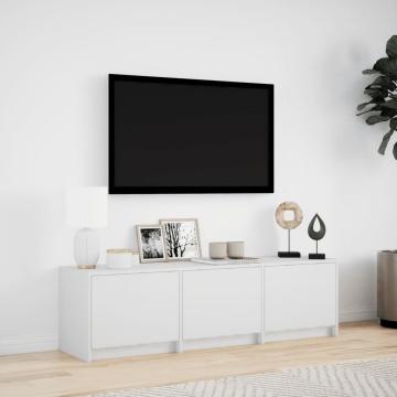 Comodă TV cu LED, alb, 140x34x40 cm, lemn prelucrat - Img 4