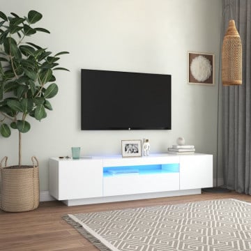 Comodă TV cu lumini LED, alb, 160x35x40 cm - Img 1