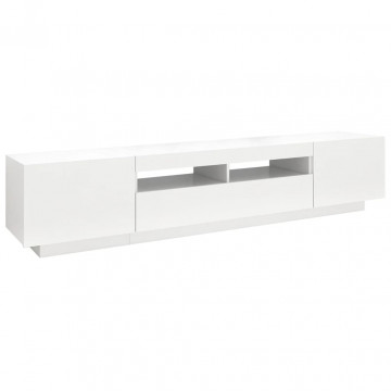 Comodă TV cu lumini LED, alb, 200x35x40cm - Img 6