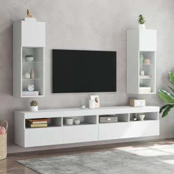 Comodă TV cu lumini LED, alb, 30,5x30x90 cm - Img 3