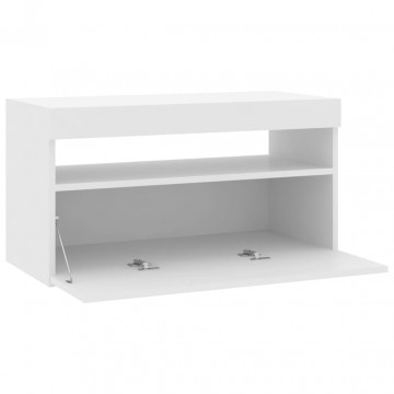 Comodă TV cu lumini LED, alb, 75x35x40 cm - Img 6