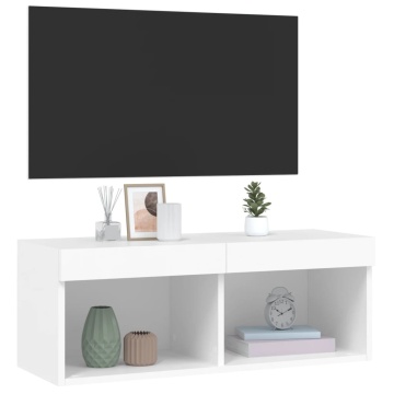 Comodă TV cu lumini LED, alb, 80x30x30 cm - Img 5