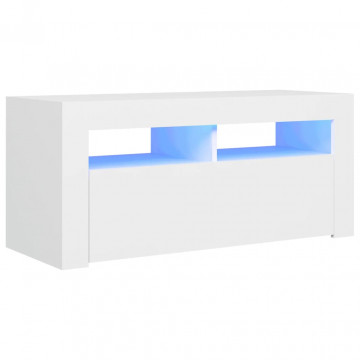 Comodă TV cu lumini LED, alb, 90x35x40 cm - Img 2